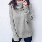Women's Cozy Oversized Sweater with High Collar and Textured Knit