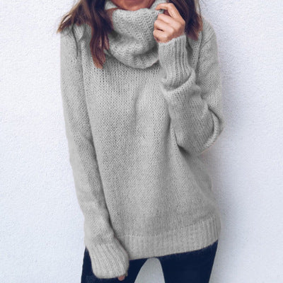 Women's Cozy Oversized Sweater with High Collar and Textured Knit