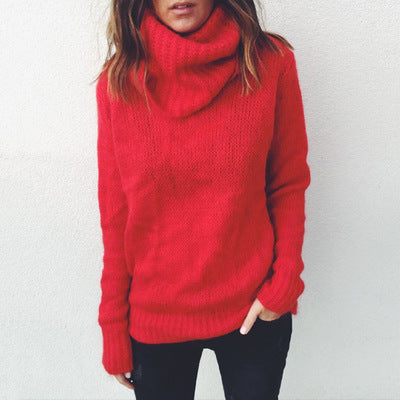 Women's Cozy Oversized Sweater with High Collar and Textured Knit