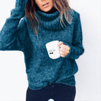 Women's Cozy Oversized Sweater with High Collar and Textured Knit