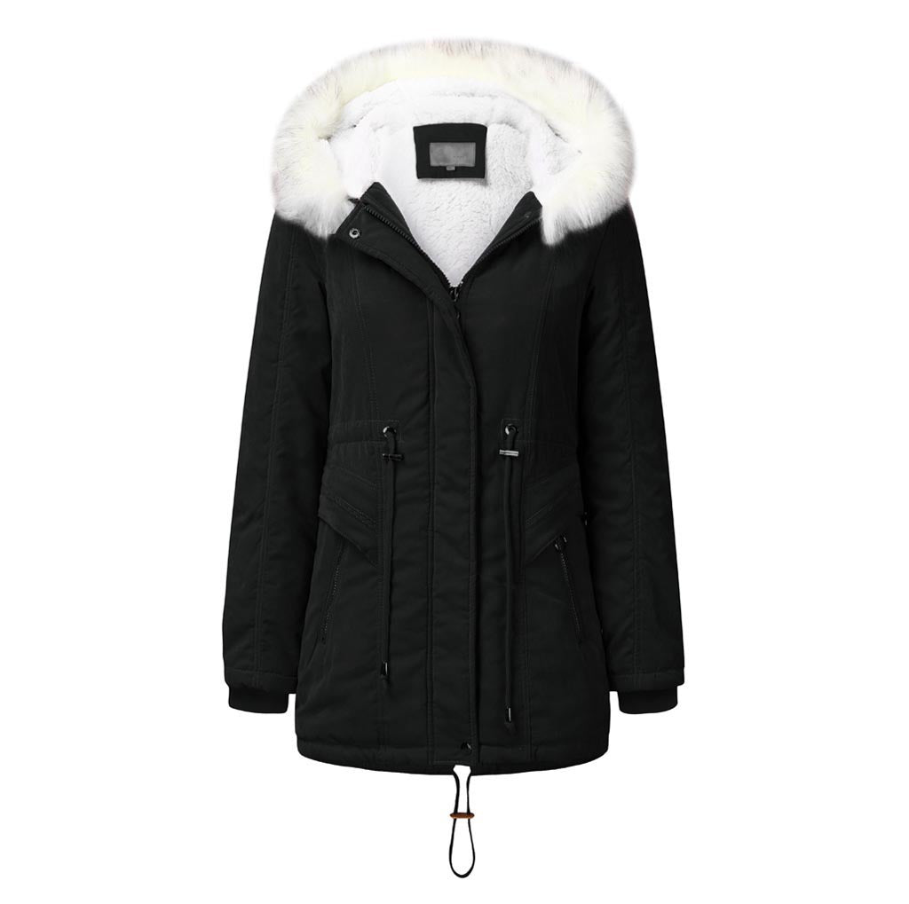 Fashionable Winter Parka with Detachable Faux Fur Collar and Adjustable Waist