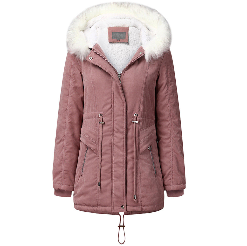 Fashionable Winter Parka with Detachable Faux Fur Collar and Adjustable Waist