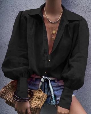 Women's Blouse with Voluminous Sleeves and Elegant Collar