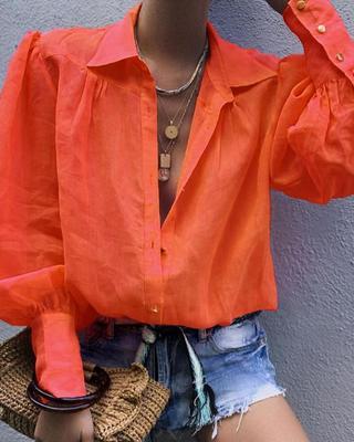 Women's Blouse with Voluminous Sleeves and Elegant Collar