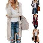 Women's Long Cardigan with Button Details and Pockets