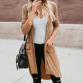 Women's Long Cardigan with Button Details and Pockets