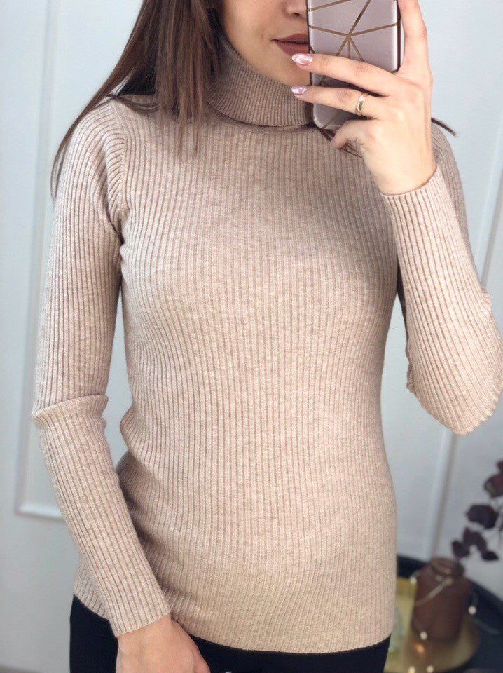 Women's Fine Turtleneck Sweater with Ribbed Structure