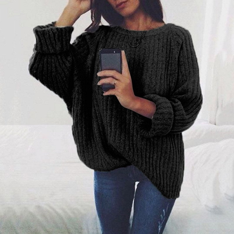 Women's Chunky Knit Sweater with Oversized Fit and Textured Design
