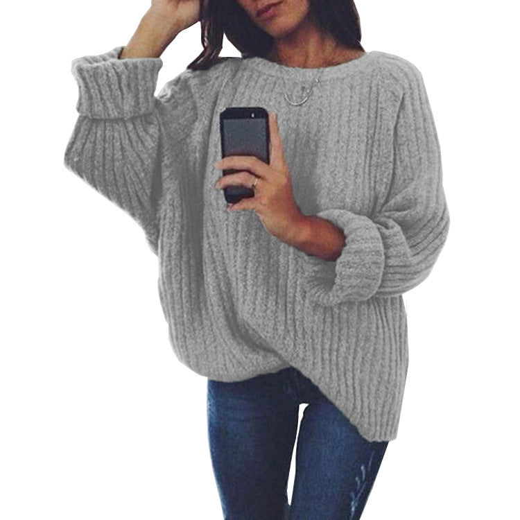 Women's Chunky Knit Sweater with Oversized Fit and Textured Design