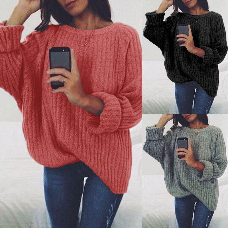 Women's Chunky Knit Sweater with Oversized Fit and Textured Design
