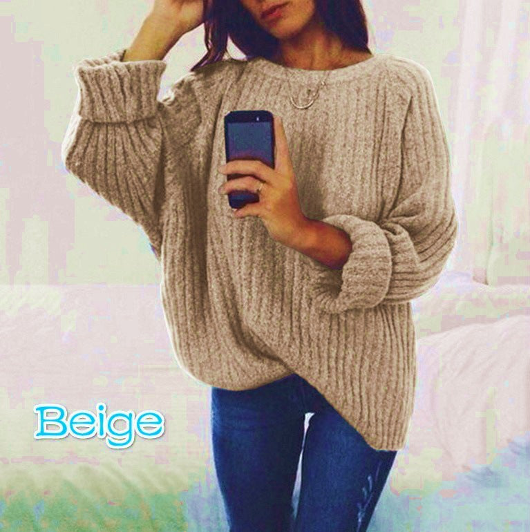 Women's Chunky Knit Sweater with Dropped Shoulders