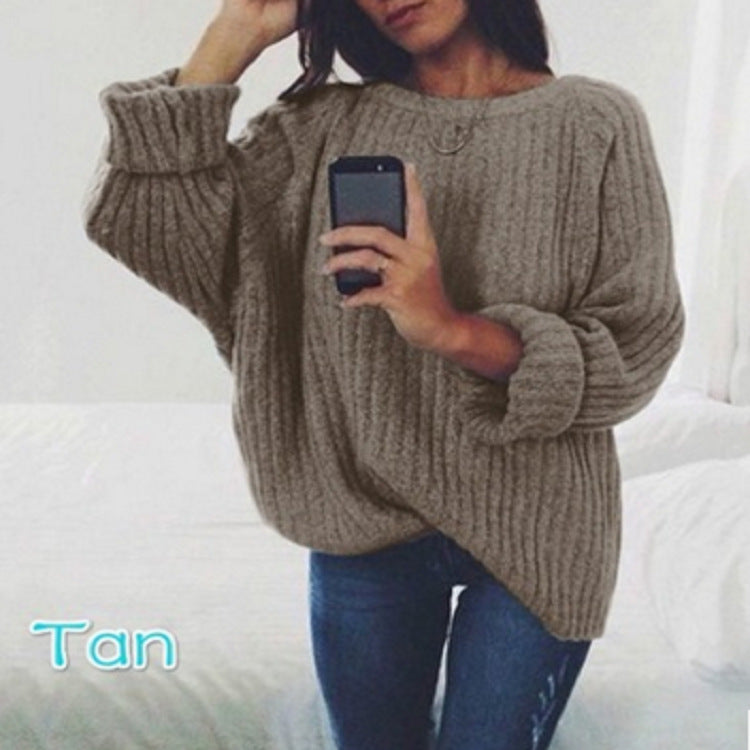 Women's Chunky Knit Sweater with Casual Fit and Wide Sleeves