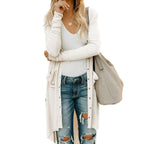 Women's Long Cardigan with Button Details and Pockets
