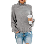 Cozy Women's Knit Sweater with High Collar and Soft Texture
