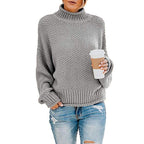 Cozy Women's Knit Sweater with High Collar and Soft Texture