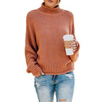 Cozy Women's Knit Sweater with High Collar and Soft Texture