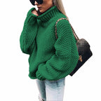 Cozy Women's Knit Sweater with High Collar and Soft Texture