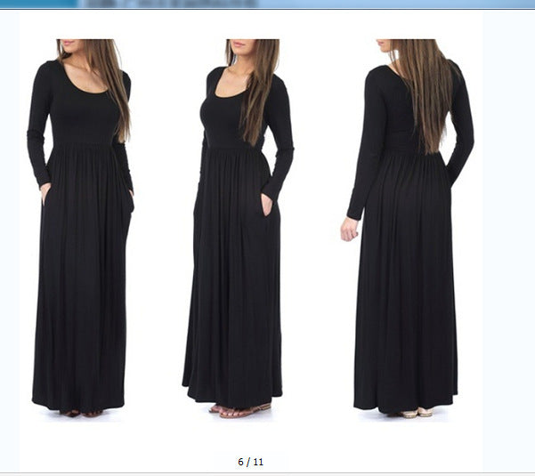 Women's Everyday Maxi Dress with Pockets and Flowing Cut