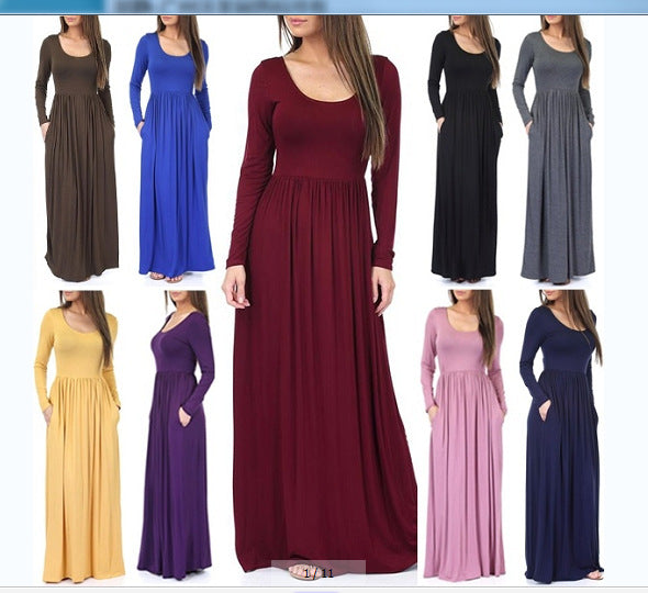 Women's Everyday Maxi Dress with Pockets and Flowing Cut