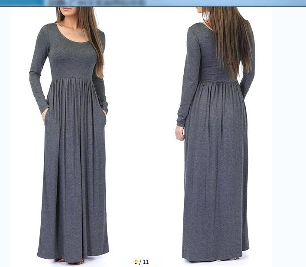 Women's Everyday Maxi Dress with Pockets and Flowing Cut