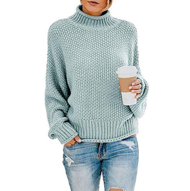 Cozy Women's Knit Sweater with High Collar and Soft Texture