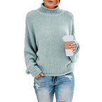 Cozy Women's Knit Sweater with High Collar and Soft Texture