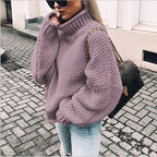 Cozy Women's Knit Sweater with High Collar and Soft Texture