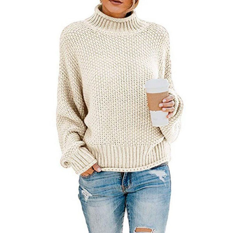 Cozy Women's Knit Sweater with High Collar and Soft Texture