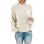 Cozy Women's Knit Sweater with High Collar and Soft Texture