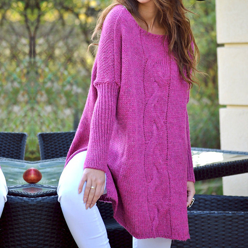 Women's Chunky Knit Sweater with Classic Cable Design and Wide Cut
