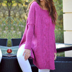 Women's Chunky Knit Sweater with Classic Cable Design and Wide Cut