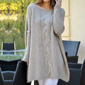 Women's Chunky Knit Sweater with Classic Cable Design and Wide Cut