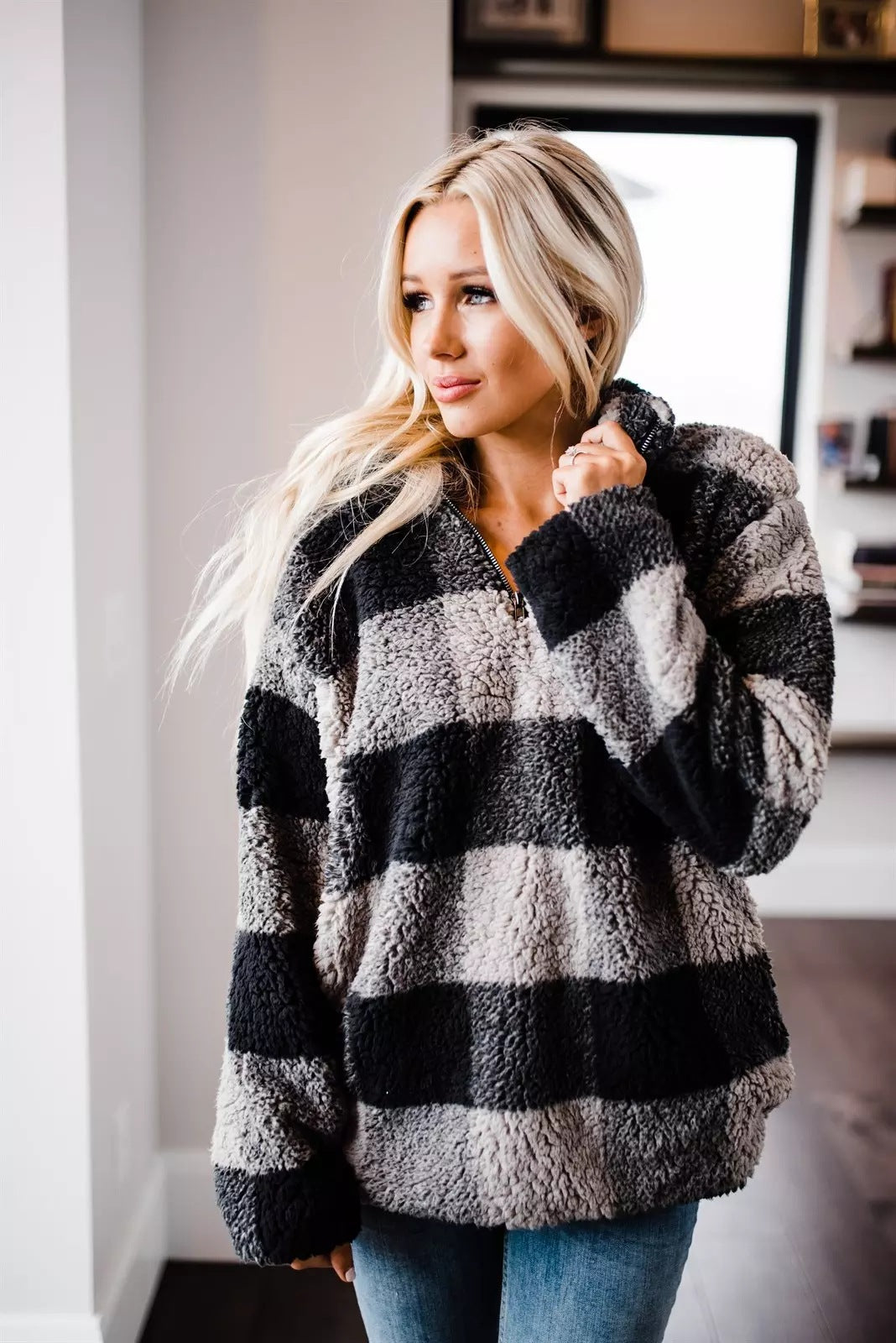 Women's Cozy Fleece Pullover with High Collar