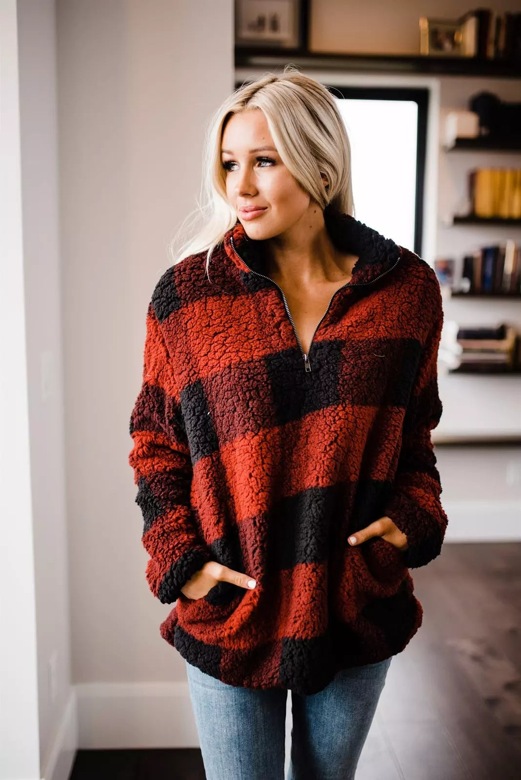 Women's Cozy Fleece Pullover with High Collar