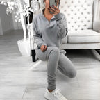 Women's Leisure Suit with Zipper and Elastic Waistband