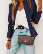Women's Elegant Blazer Jacket with Gold Buttons and High Collar