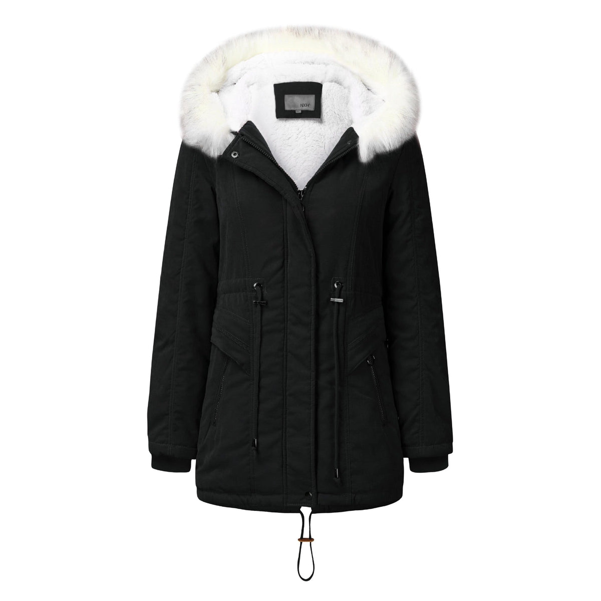 Fashionable Winter Parka with Detachable Faux Fur Collar and Adjustable Waist