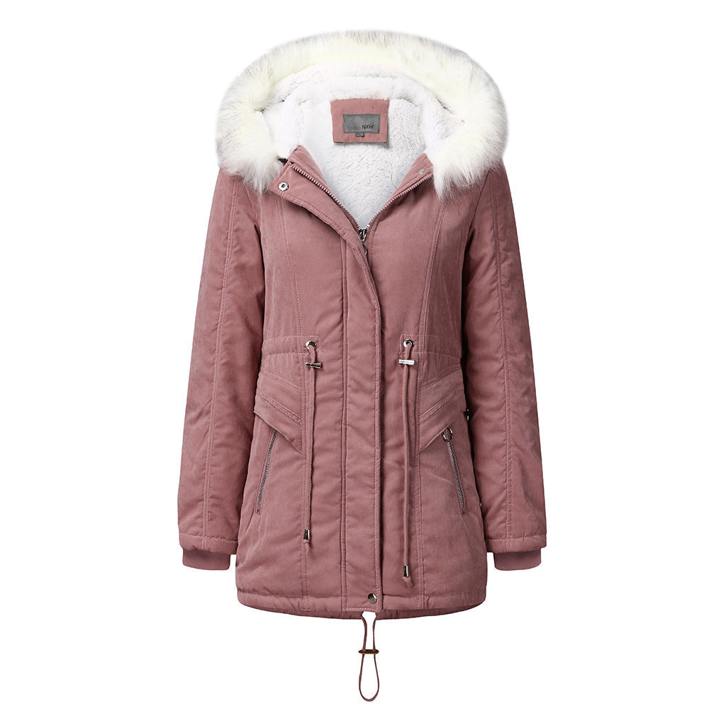 Fashionable Winter Parka with Detachable Faux Fur Collar and Adjustable Waist