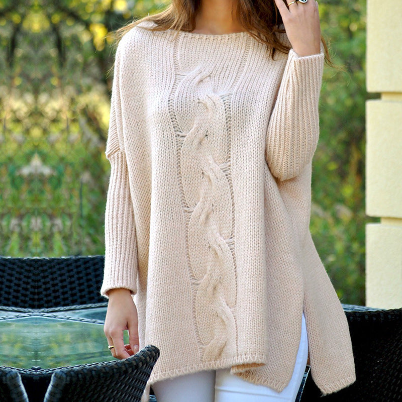 Women's Chunky Knit Sweater with Classic Cable Design and Wide Cut