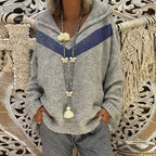 Women's Chunky Knit Sweater with Hood and Decorative Detail