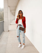 Women's Elegant Blazer Jacket with Gold Buttons and High Collar