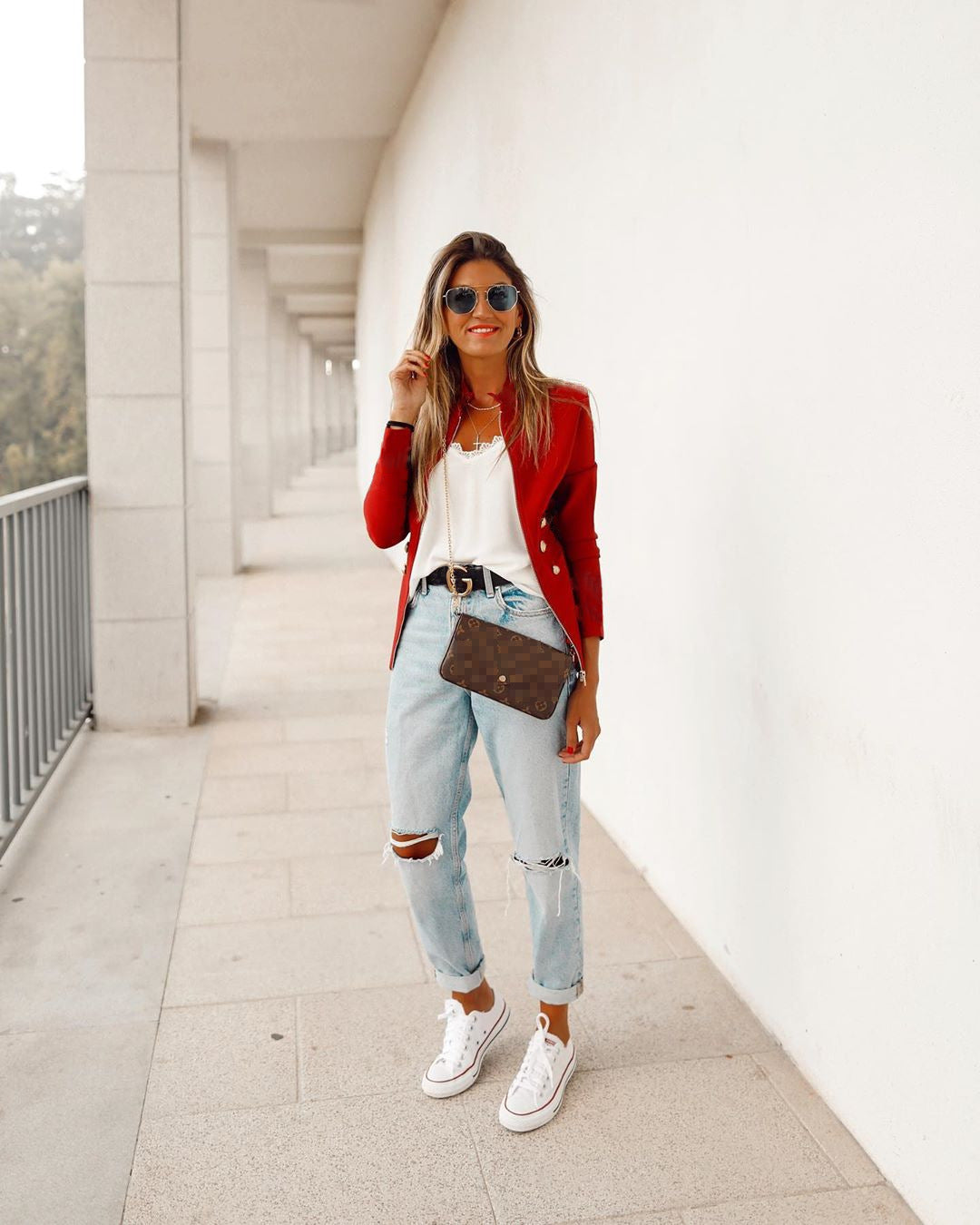 Women's Elegant Blazer Jacket with Gold Buttons and High Collar