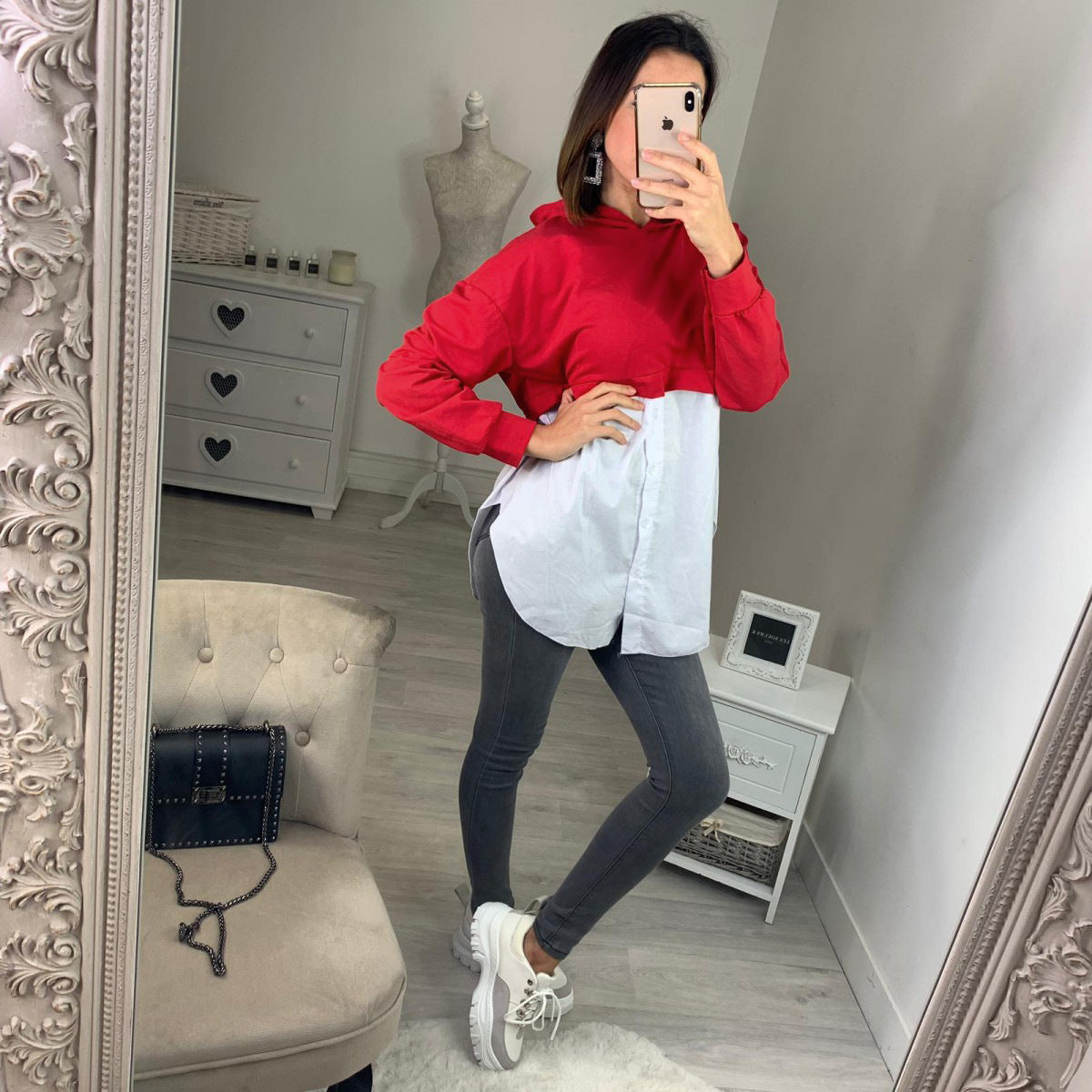 Women's Cropped Hoodie with Blouse Detail