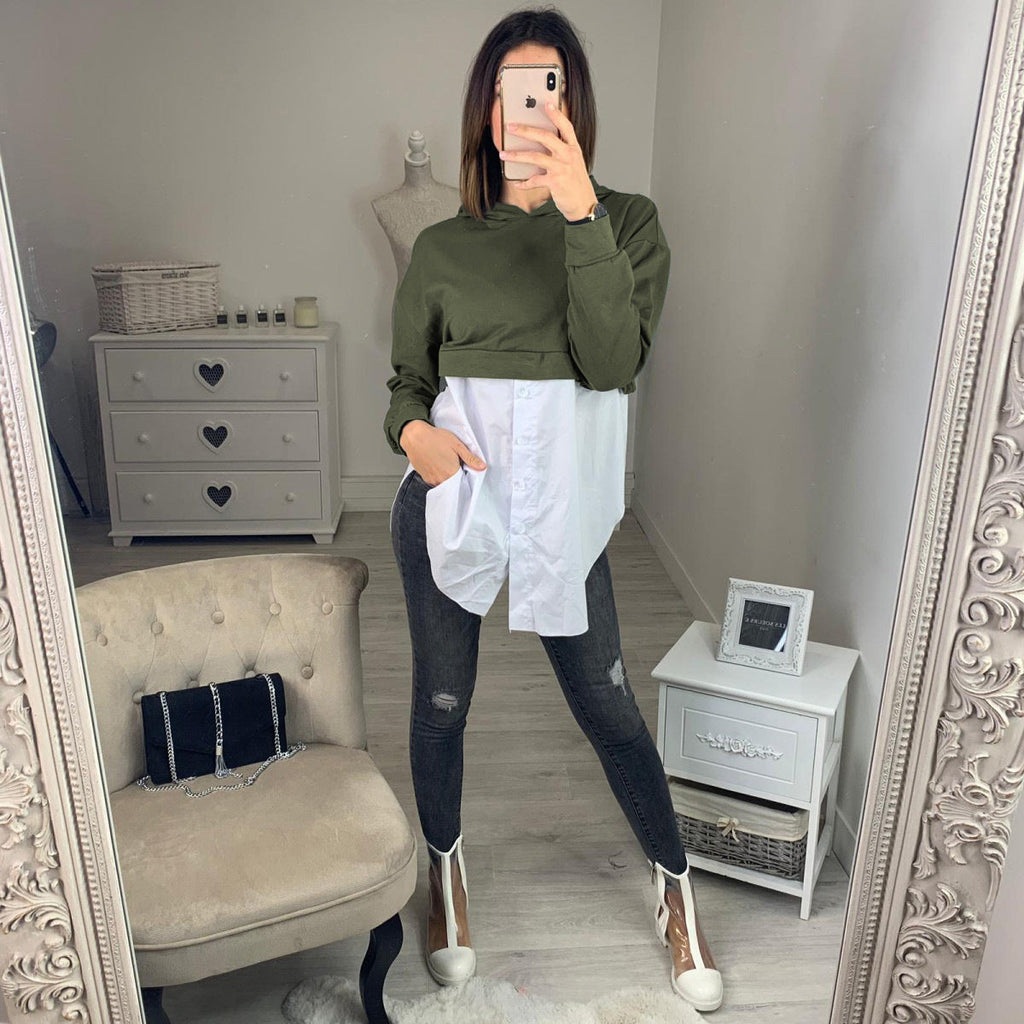Women's Cropped Hoodie with Blouse Detail