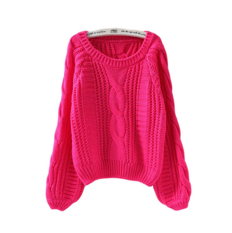 Women's Chunky Knit Sweater with Voluminous Sleeves and Cable Knit