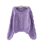 Women's Chunky Knit Sweater with Voluminous Sleeves and Cable Knit