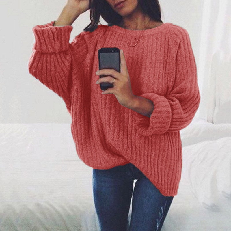 Women's Chunky Knit Sweater with Casual Fit and Wide Sleeves