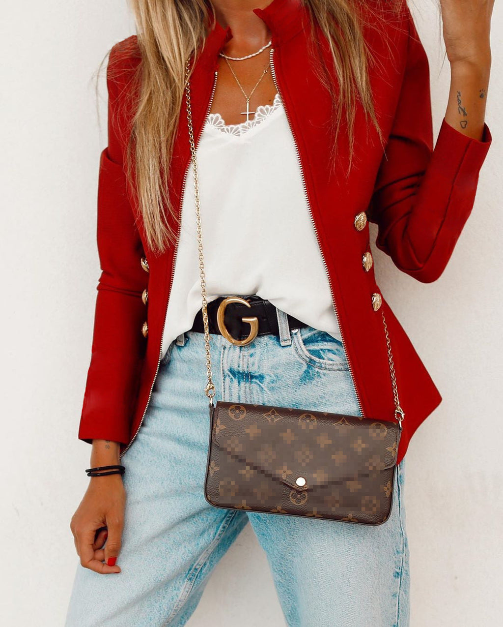 Women's Elegant Blazer Jacket with Gold Buttons and High Collar