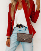 Women's Elegant Blazer Jacket with Gold Buttons and High Collar