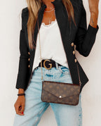 Women's Elegant Blazer Jacket with Gold Buttons and High Collar